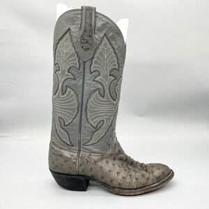 Hondo Boots Mens 7.5 D VTG Cowboy Gray Full Quill Ostrich Leather Western Shoes‎